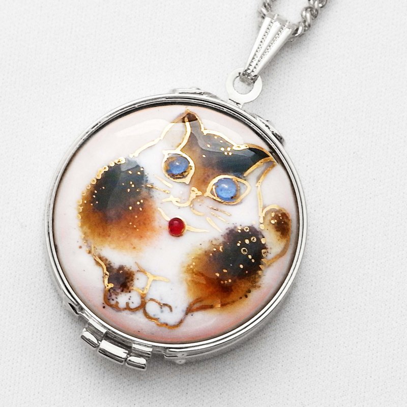 三花猫七宝烧放大镜坠饰 - 项链 - 其他金属 白色