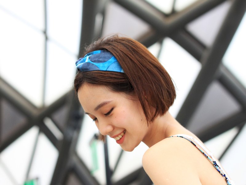 蓝色泡泡/松紧发带 - 发饰 - 棉．麻 蓝色