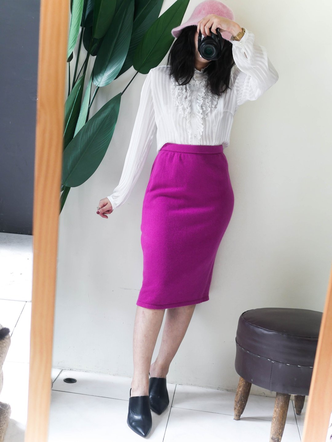 神秘艳烈紫红经典素面冬季时光 古董喀什米尔羊绒直筒包裙 skirt - 裙子 - 羊毛 紫色