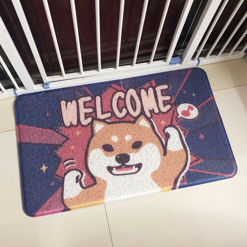 仓屋 柴犬 入户客厅地垫 方形 45x75cm - 地垫/地毯 - 其他人造纤维 蓝色