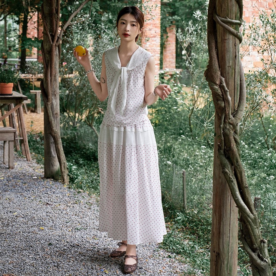 波点花边衬衫半裙套装|衬衫|裙子|夏款|Sora-1527 - 女装衬衫 - 棉 