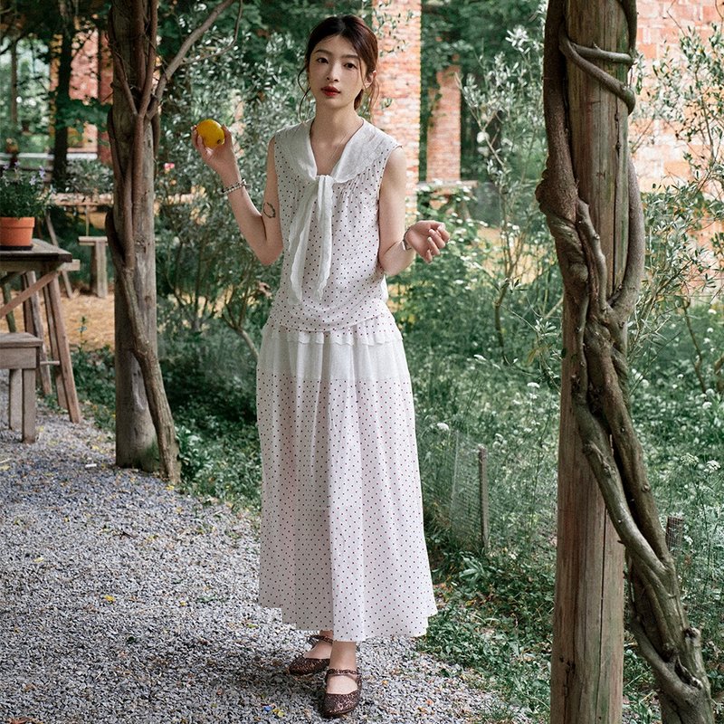波点花边衬衫半裙套装|衬衫|裙子|夏款|Sora-1527 - 女装衬衫 - 棉 