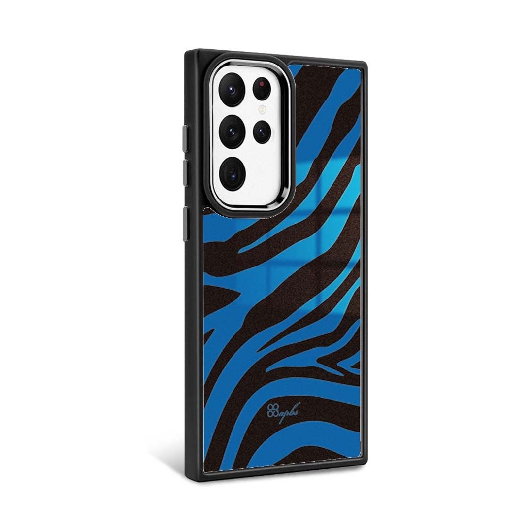Samsung S24 系列 防摔合金框磁吸镜面手机壳 - 宝蓝虎纹 - 黑框 - 手机壳/手机套 - 其他材质 多色