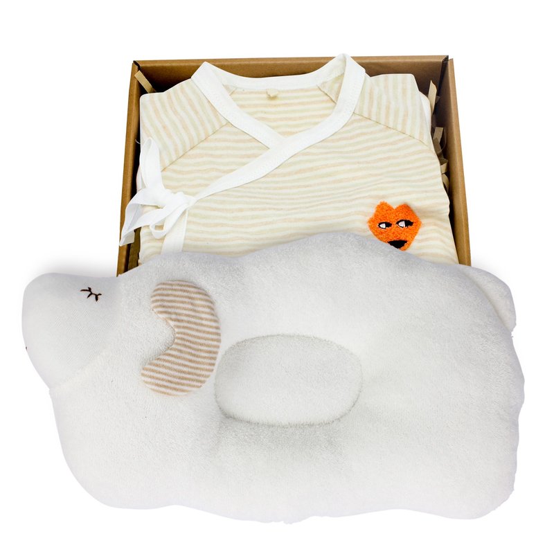【hipopipo小西波－有机棉弥月礼盒】萌萌小狐包屁衣+羊羊睡枕 - 满月礼盒 - 棉．麻 