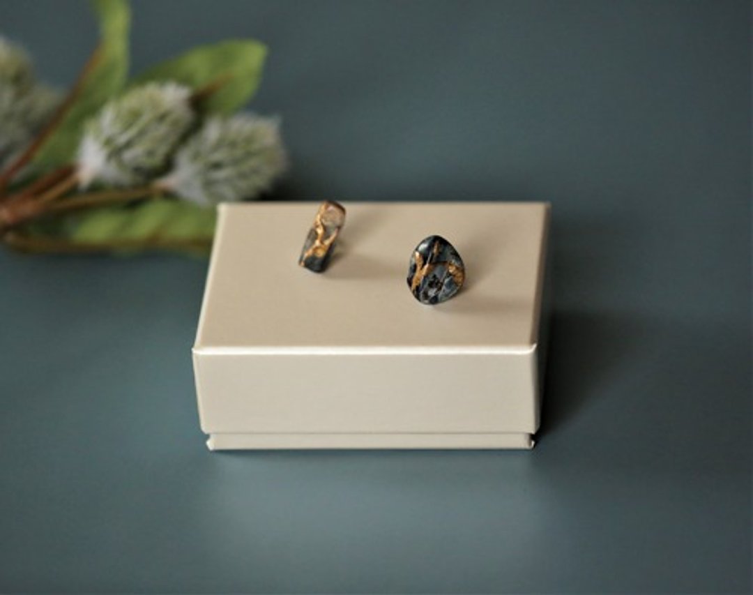 Made-to-Order Natural Stone Kintsugi Clip-On /Pietersite - 耳环/耳夹 - 半宝石 咖啡色
