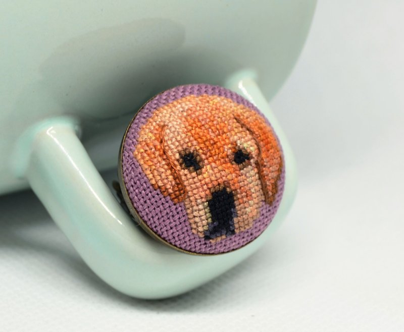 狗拉布拉多刺绣戒指米色十字绣首饰送给宠物爱好者手工制作的母亲 - 戒指 - 绣线 咖啡色