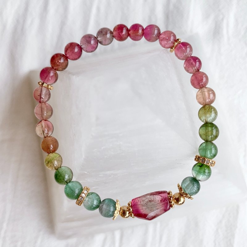 人鱼色系 梦幻彩虹碧玺手链 天然水晶设计手链 电气石 粉色西瓜碧 - 手链/手环 - 半宝石 多色