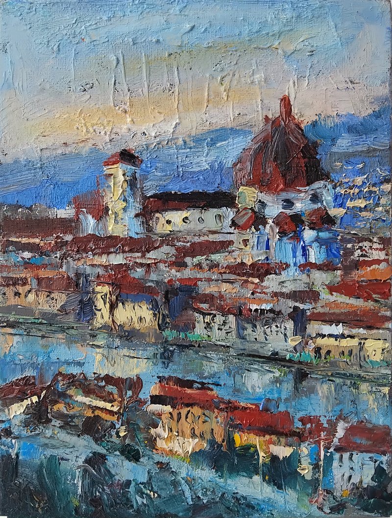 佛罗伦斯油画 100% 手工原创笔触意大利夜晚 - 墙贴/壁贴 - 其他材质 灰色