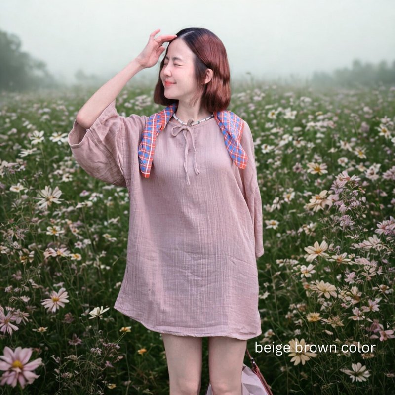 Rainy Mini Dress – 双层纱布布料，柔软舒适，韩日简约风，4色可选 - 洋装/连衣裙 - 棉．麻 