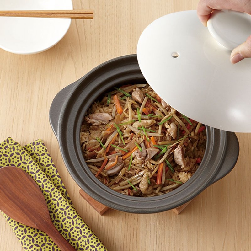 MIYAWO日本宫尾 直火系列双盖炊饭陶锅/炖锅-褐白 - 锅具/烤盘 - 其他材质 黑色