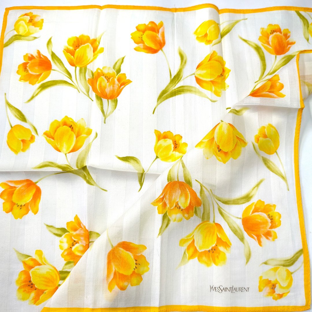 Yves Saint Laurent 棉丝手帕 郁金香印花 19 x 18.5 英寸 - 手帕/方巾 - 棉 橘色