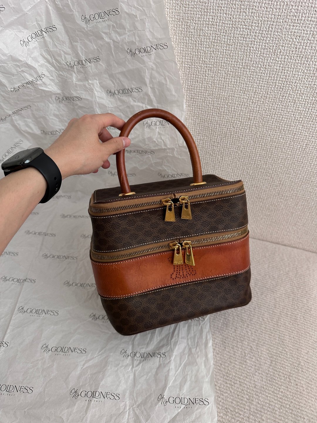 中古包 CELINE 焦糖双层Vanity手袋 - 化妆包/杂物包 - 其他材质 咖啡色