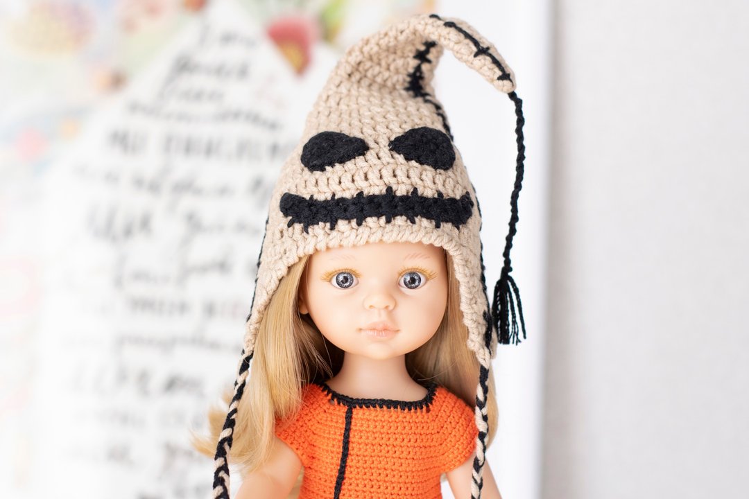 Oogie boogie hat for doll Paola Reina, Little Darling, Halloween costume, 针织帽 - 玩具/玩偶 - 棉 黑色