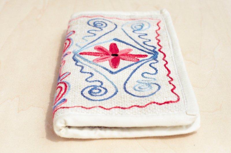 限量一件 自然棉麻编织感皮夹 / 长皮夹 / 民族风零钱包 / 钱包 - 红蓝色森林花朵手工刺绣 - 皮夹/钱包 - 棉．麻 多色