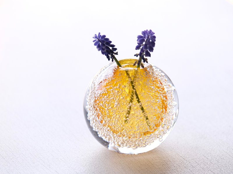 泡の一輪挿し　オーロライエロー - 花瓶/陶器 - 玻璃 黄色