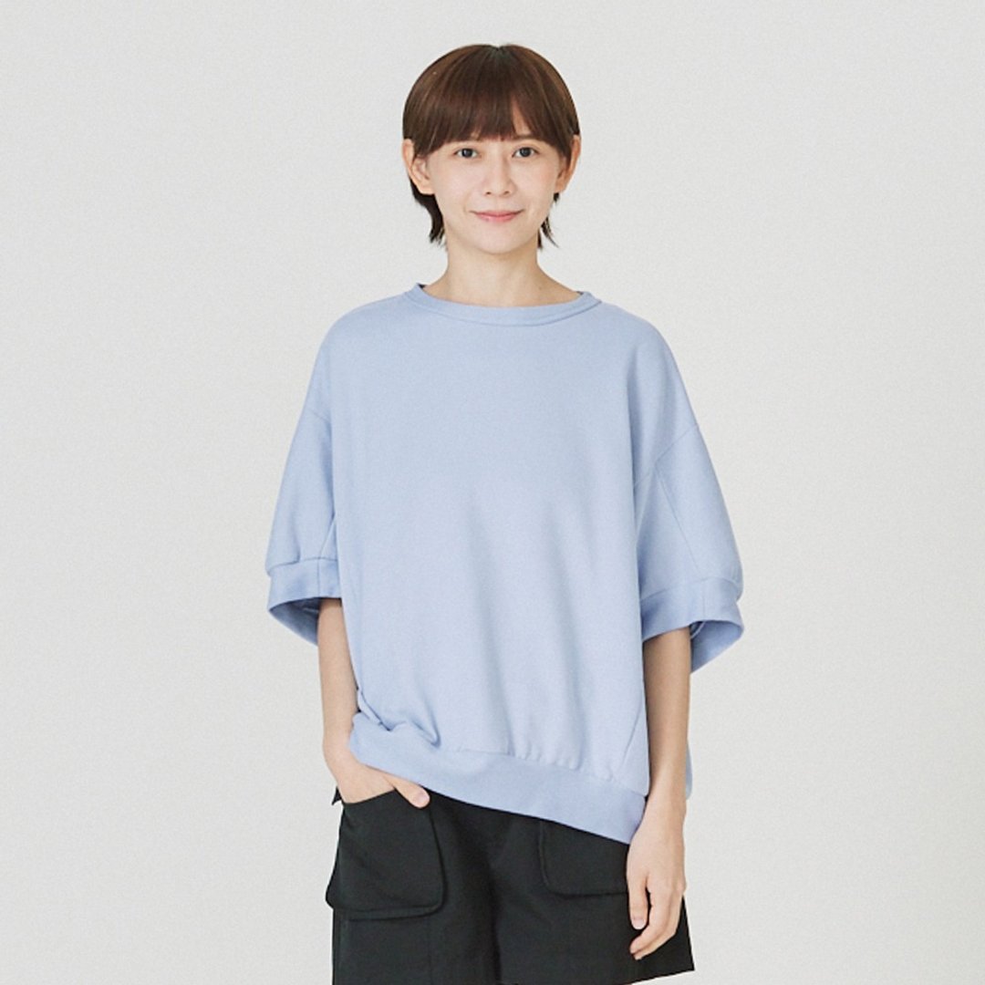 【Simply Yours】针织拼接棉T 蓝F - 女装衬衫 - 棉 蓝色
