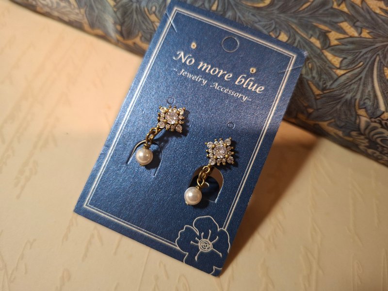 古典菱形锆石珍珠耳夹 - 耳环/耳夹 - 铜/黄铜 金色