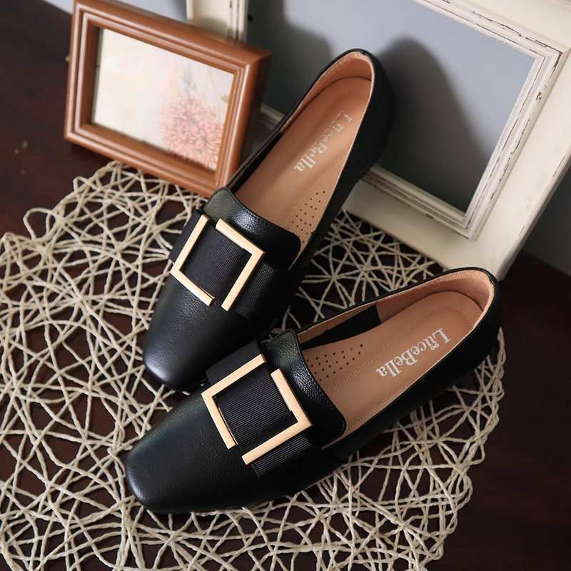 【午茶序幕】方扣低跟鞋-黑 - 其他女款皮鞋 - 真皮 黑色