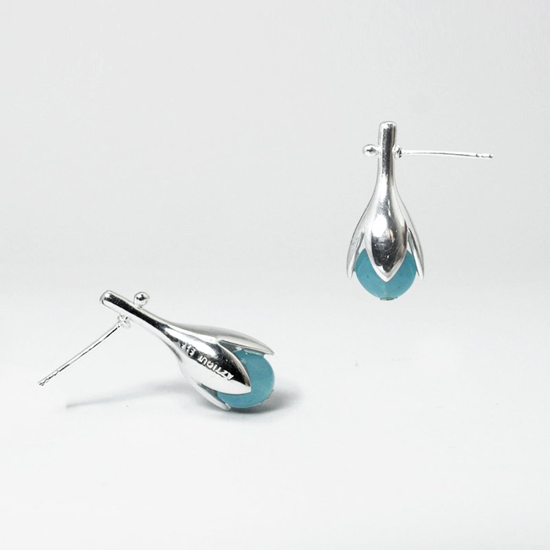 【雙11折扣】Silver earrings, Aquamarine earrings ,Lucky stone , stud earrings - 耳环/耳夹 - 纯银 