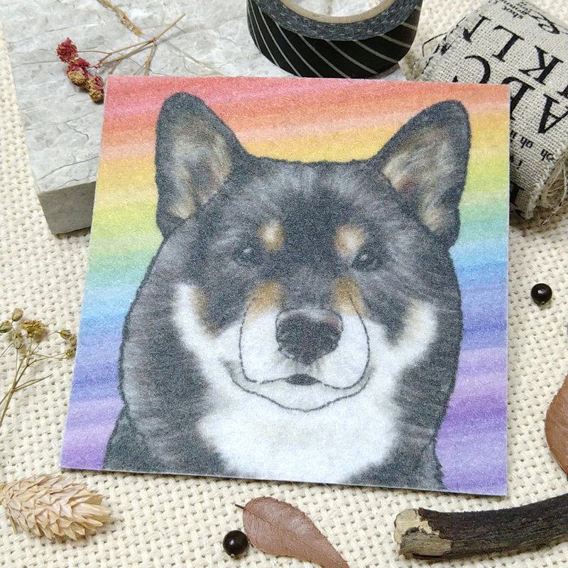 黑柴犬-不织布杯垫-吸水杯垫~彩虹晕染 - 杯垫 - 聚酯纤维 