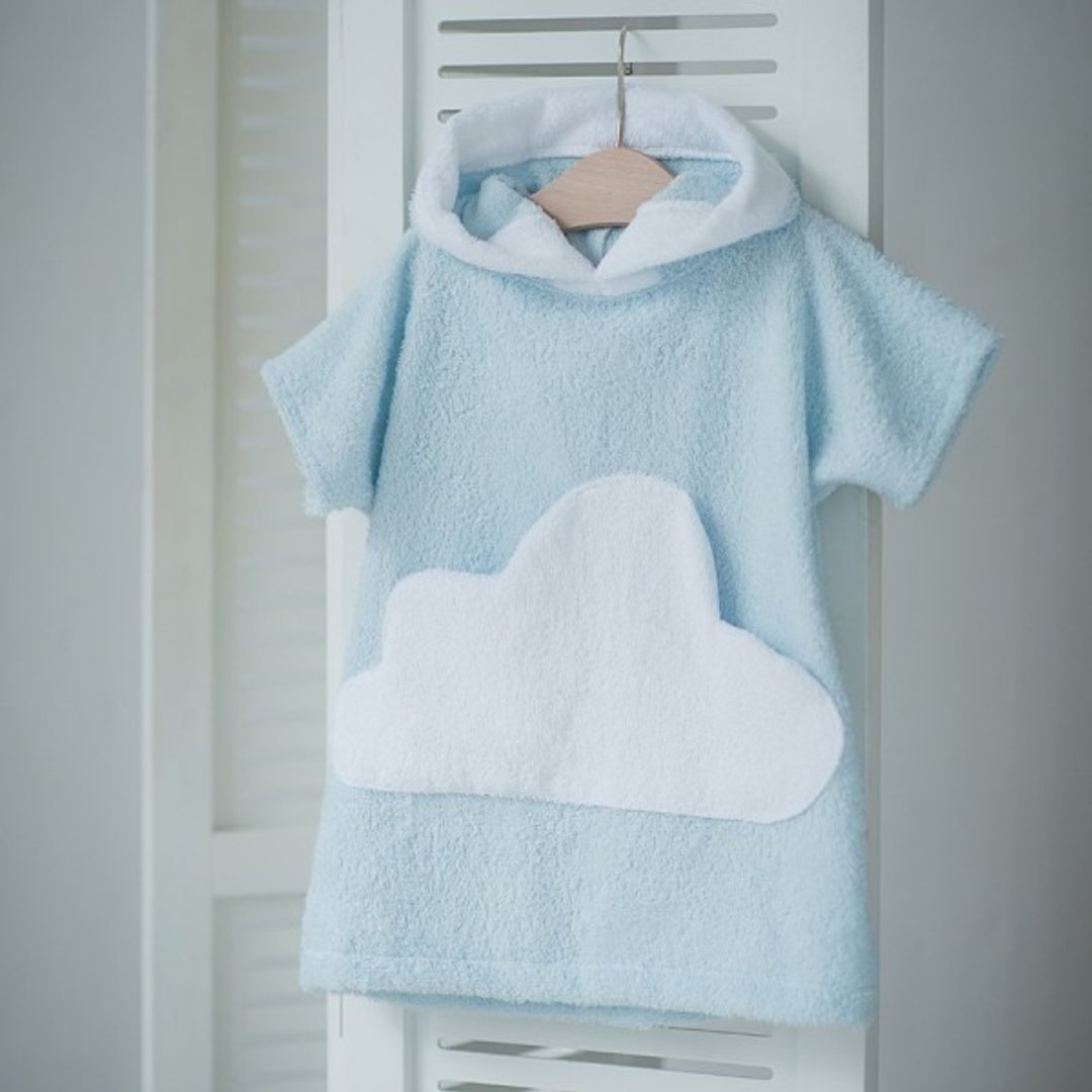 Blue bath robe with white cloud pocket for kids - 其他 - 棉 蓝色