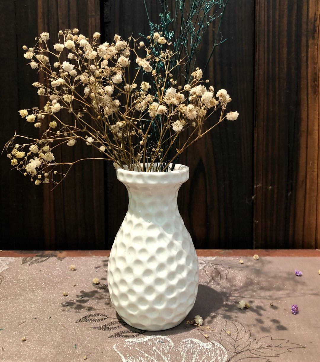 陶瓷圆点刻纹造型 白釉小花器 花瓶摆件 办公桌 茶席 - 花瓶/陶器 - 瓷 白色