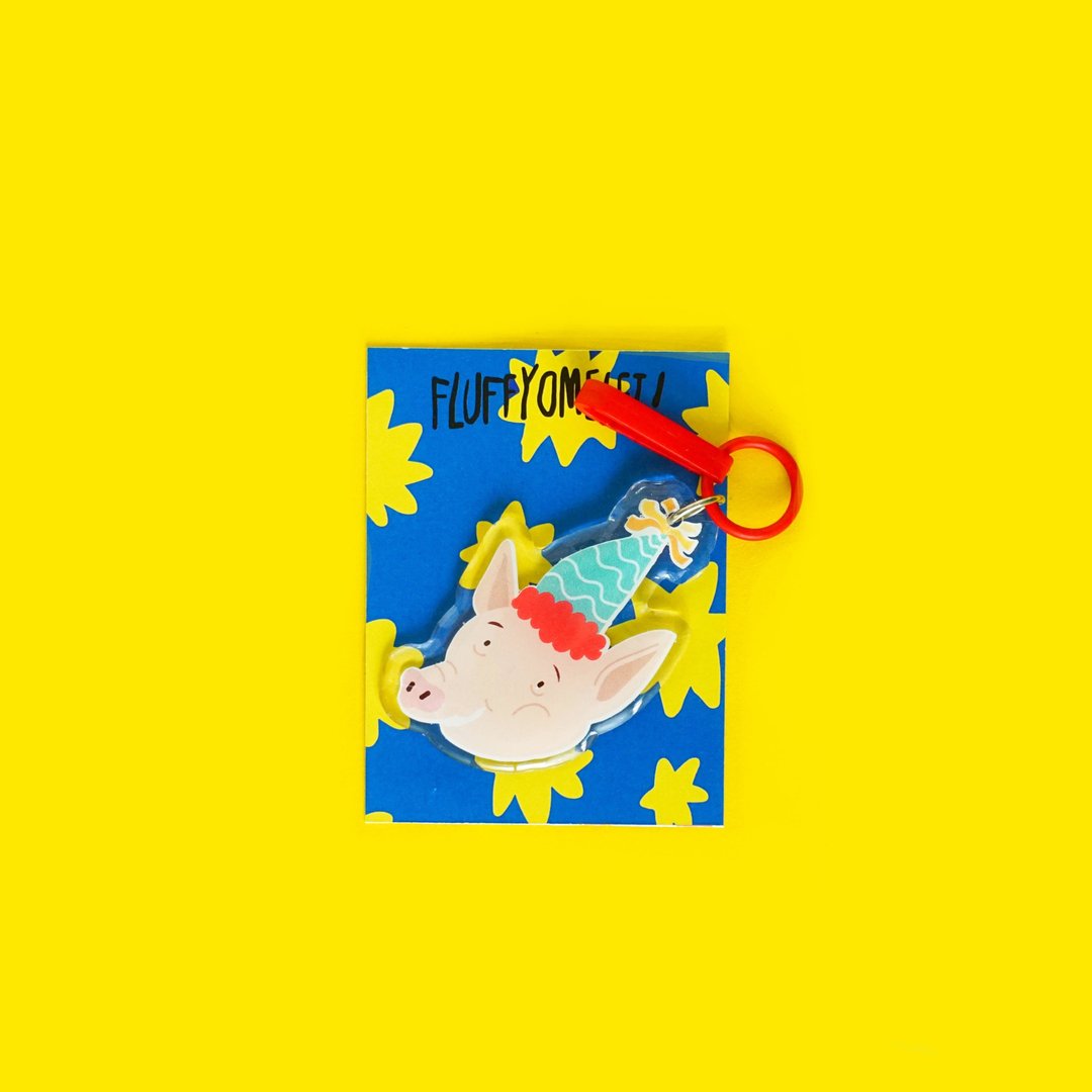 Fluffy Omelet - Pin / Keychain / Phone grip - Piggy - 吊饰 - 压克力 