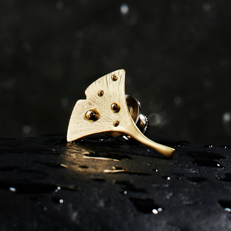 水滴 银杏 K18胸针 - 胸针 - 贵金属 