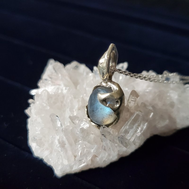 拉长石项链 4 | 矿石项链 925银项链 交换礼物 生日礼物 - 项链 - 半宝石 银色