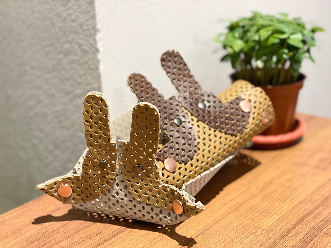 可定制化兔兔颜洞洞真皮牛皮置物盒 摊平收纳盒 - 收纳用品 - 真皮 咖啡色