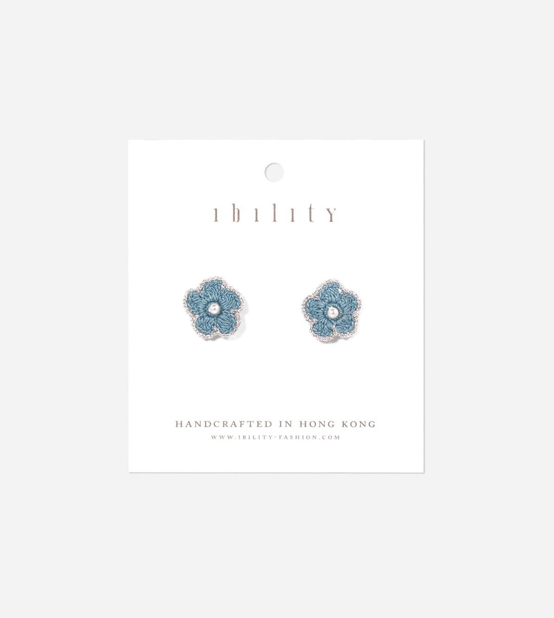 钩织银边耳环 / Blossom Silver Crochet Earrings - 耳环/耳夹 - 棉 蓝色