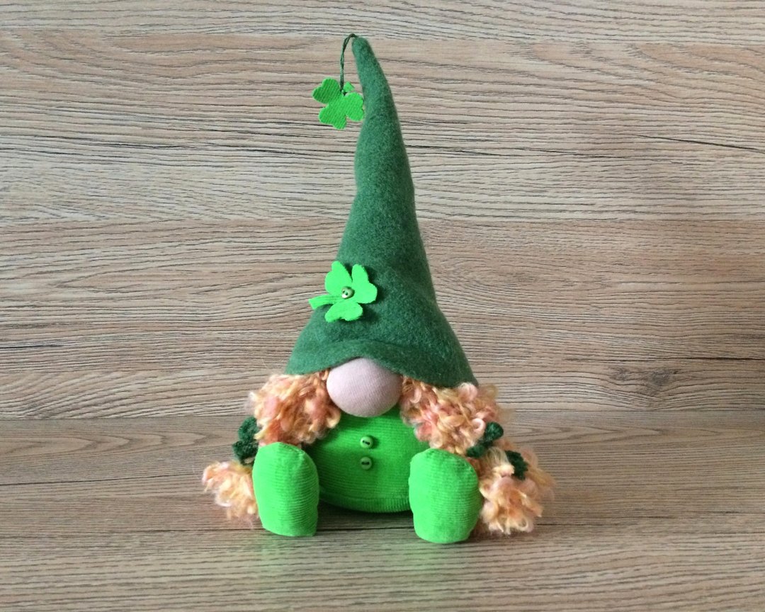 St. Patrick's day girl elf Spring elf Funny handmade forest elf - 玩偶/公仔 - 棉 绿色