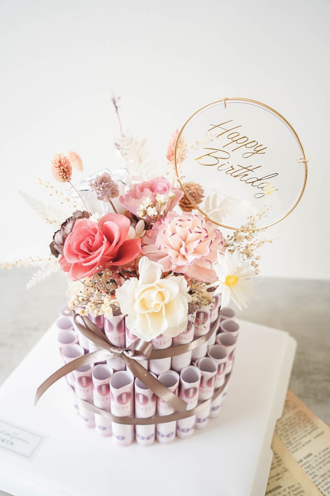 【竒植花物】莓果双层有钱花蛋糕/永生花/生日/结婚纪念日/母亲节 - 干燥花/捧花 - 植物．花 