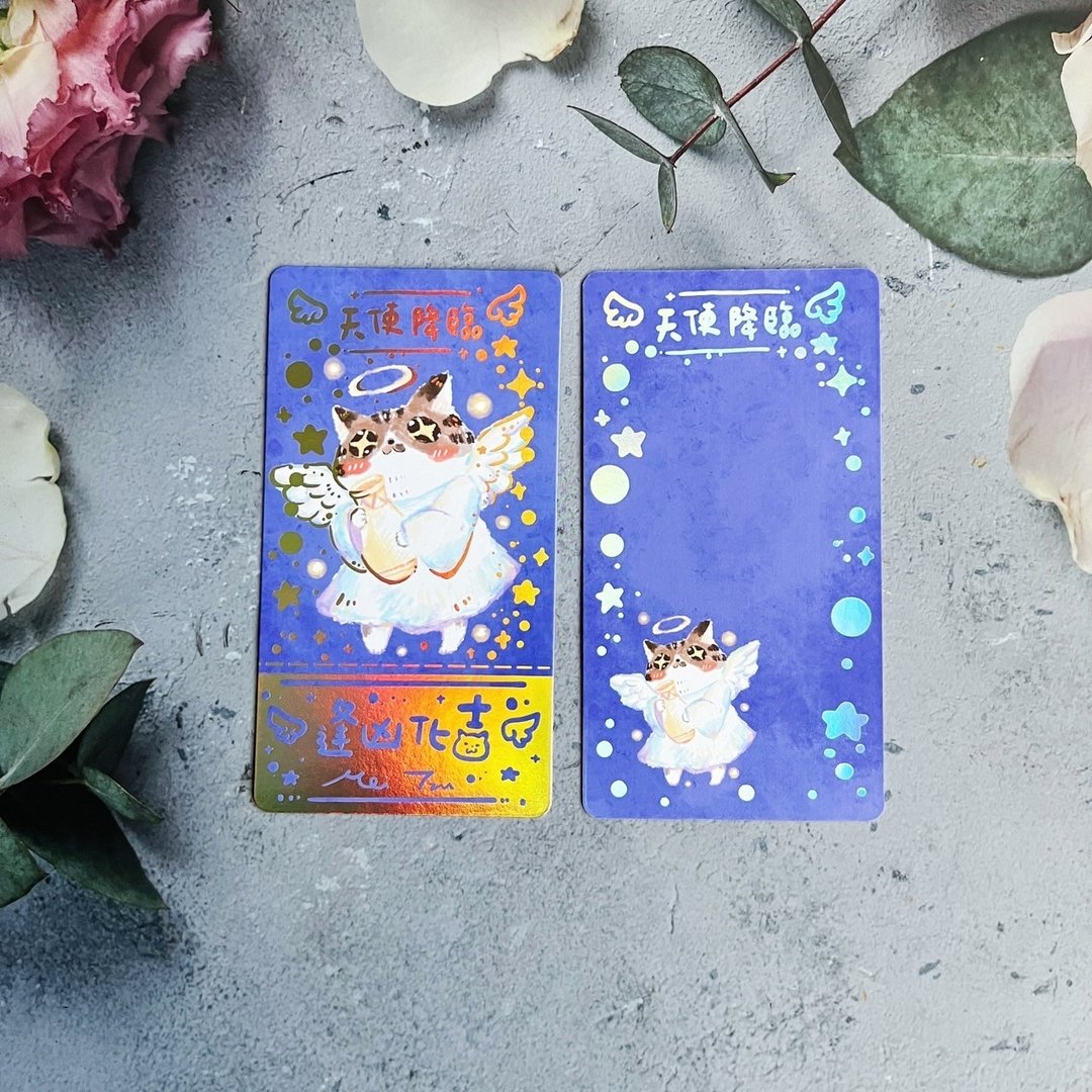 双面烫金猫咪祝福卡(天使、晴天、工作款) - 卡片/明信片 - 纸 多色