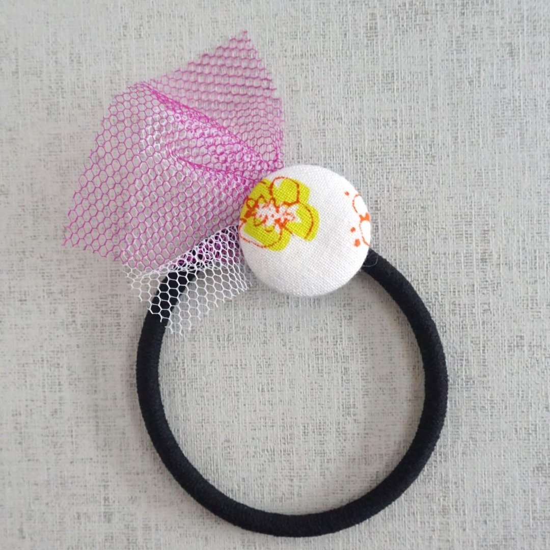 Hand-printed original walnut button Hair elastic "Hana 3" - 发饰 - 棉 粉红色