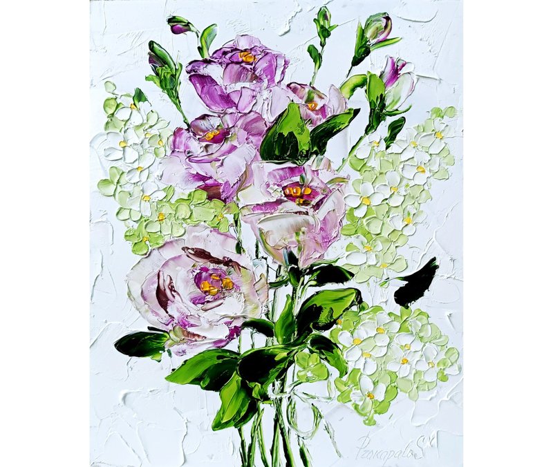 丁香画桔梗花卉原创艺术花丁香 10 x 8 - 墙贴/壁贴 - 其他材质 粉红色