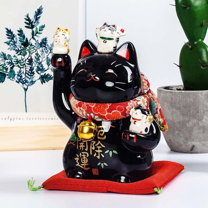 日本药师窑手工彩绘招福招财开运辟邪消灾黑色招财猫陶瓷汽车摆件 - 摆饰 - 陶 黑色