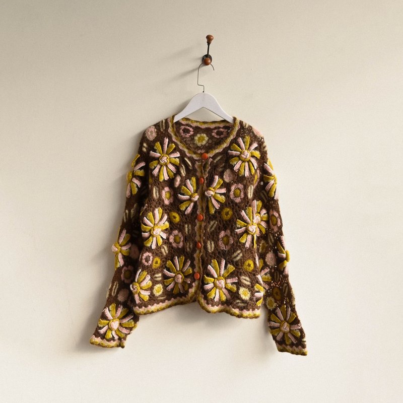 【NaSuBi Vintage】立体织花毛海开襟古着毛衣 - 女装针织衫/毛衣 - 羊毛 