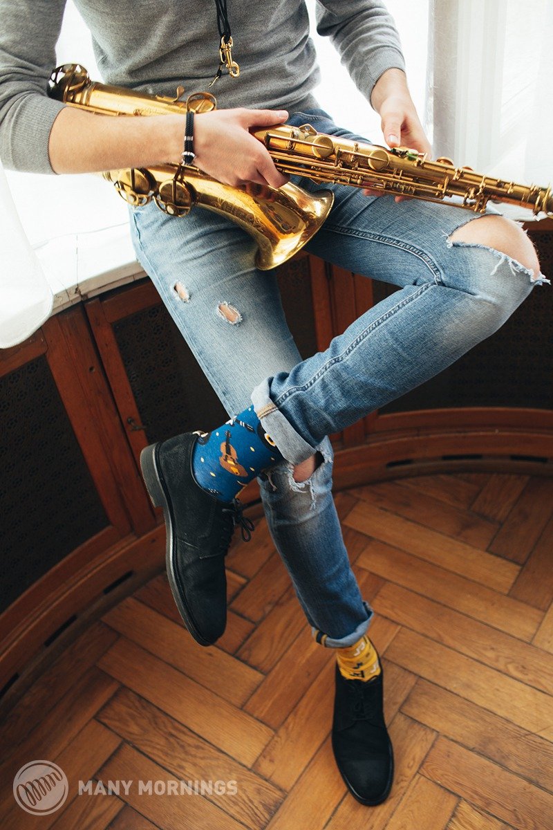 音乐符号 - 不对称袜子 鸳鸯袜 - 袜子 - 棉．麻 蓝色