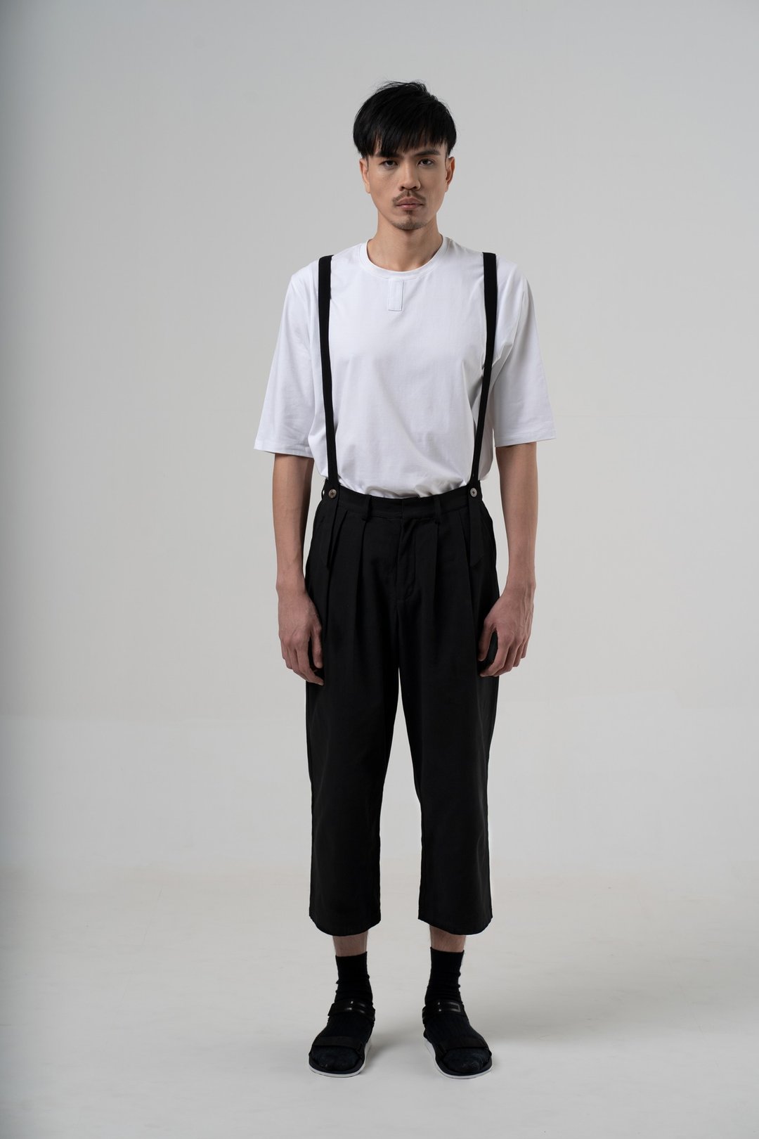 Detachable Suspender Trousers - 男士长裤 - 棉 黑色