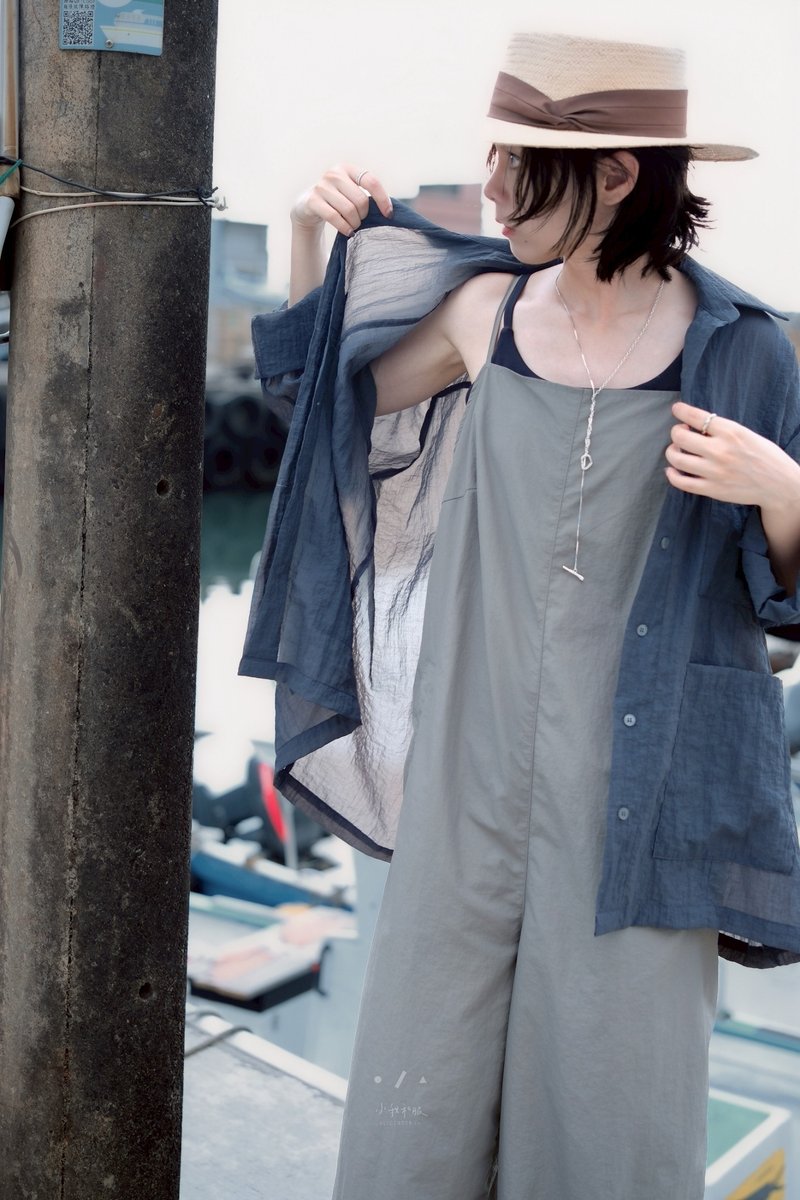 50%PNG图层中性宽松口袋衬衫 - 2色 - 透深 - 女装衬衫 - 其他人造纤维 蓝色