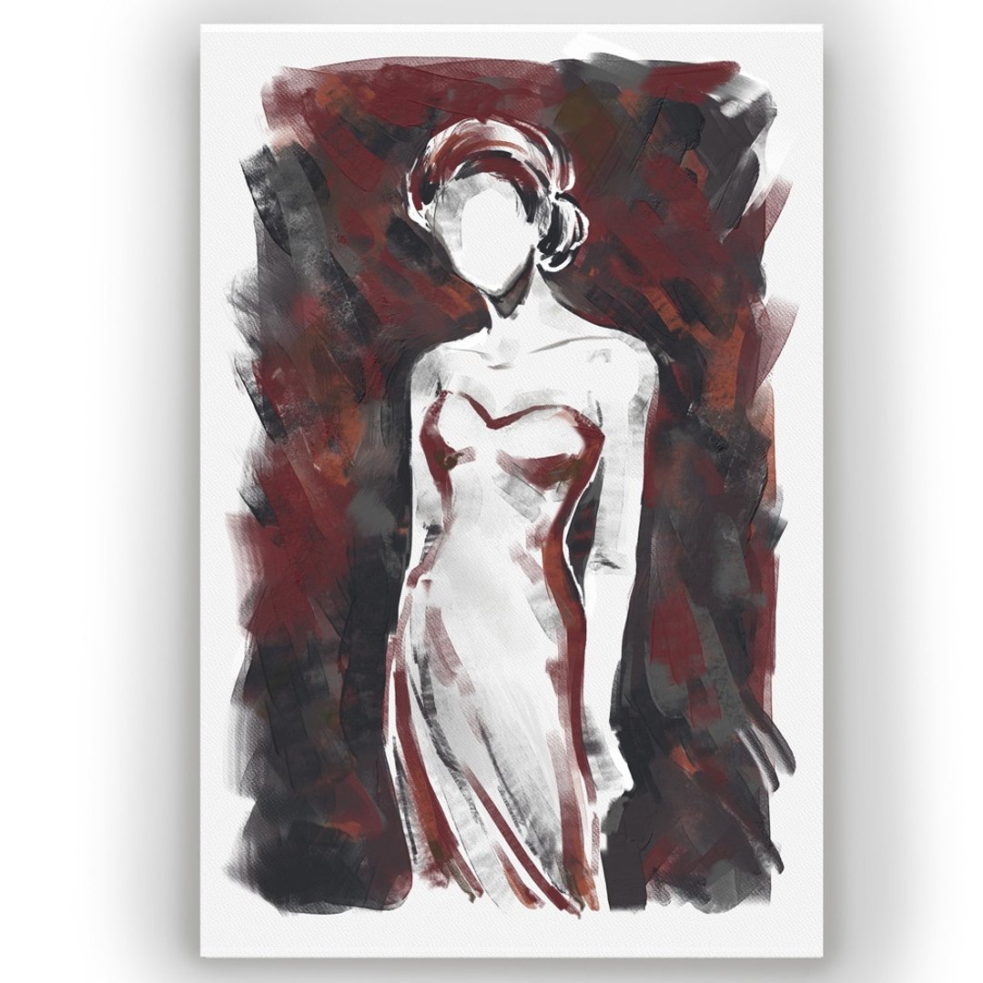 时尚女性插画水彩画 砖红灰色调 现代优雅装饰画 适用于卧室客厅 - 墙贴/壁贴 - 纸 灰色