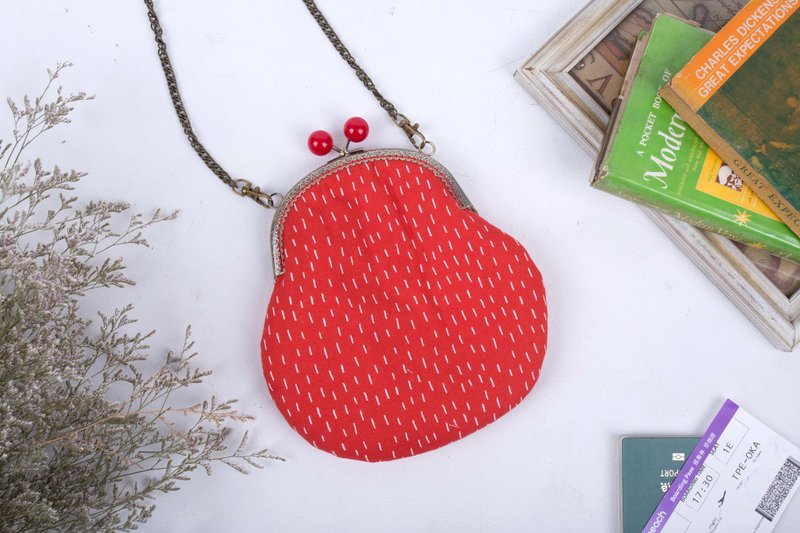 圣诞红/口金包/随身包/小包/侧背包/圣诞礼物/交换礼物 - 侧背包/斜挎包 - 棉．麻 红色