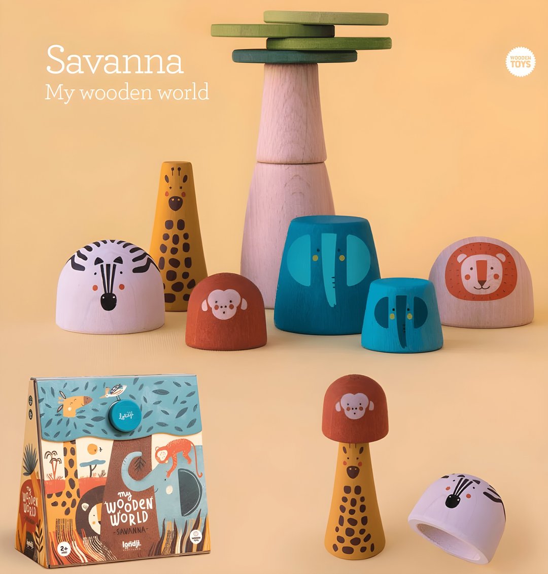 Londji-WOODEN WORLD SAVANNA 草原积木玩具 (西班牙原装) - 玩具/玩偶 - 木头 多色