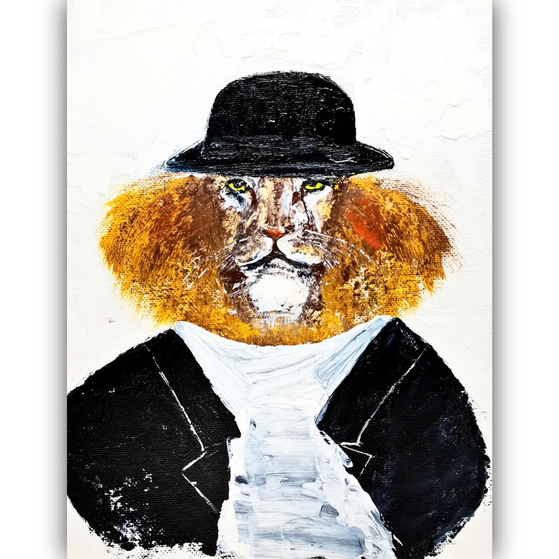 Lion painting Animal Original Art Lion Wall Art Small Painting Original Artwork - 海报/装饰画/版画 - 压克力 橘色