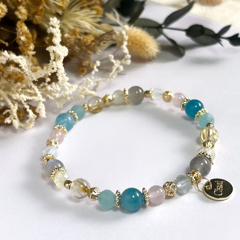 开运疗愈 磷灰石 钛金/金发晶 天河石 紫晶 葡萄石 天然水晶手链 - 手链/手环 - 水晶 