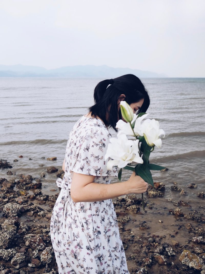 花草系 复古洋装 - 洋装/连衣裙 - 聚酯纤维 白色