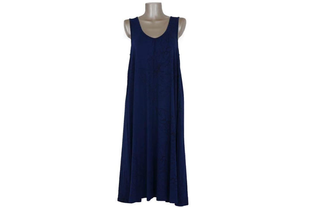 Hibiscus Print Sleeveless One Piece Navy - 洋装/连衣裙 - 其他材质 蓝色