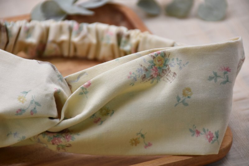 田园风小花印花 全棉松紧发带 - 发带/发箍 - 棉．麻 黄色