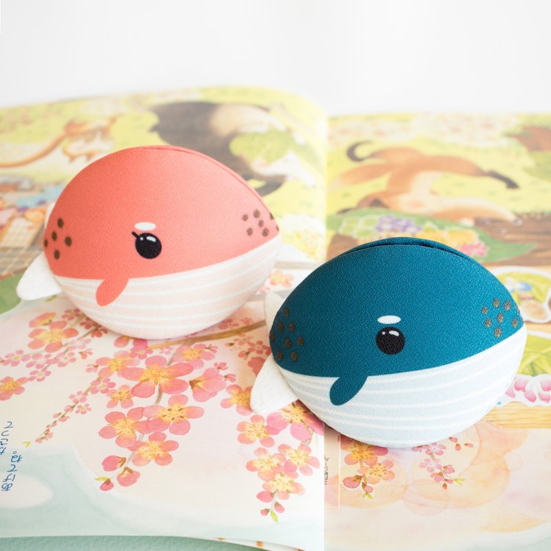 Pink and Blue whale couple coin purse for Valentine's day - 零钱包 - 棉．麻 粉红色